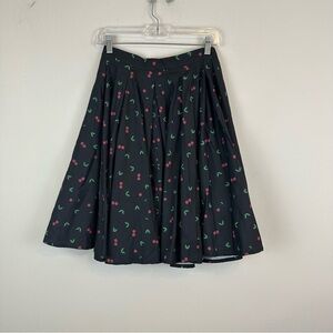 Ludo Cherry | Black Cherry Print A-Line Full Skirt with Pockets Size 8